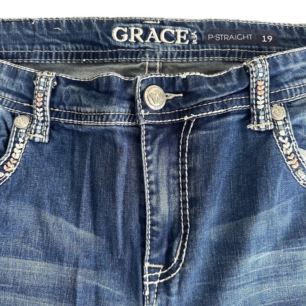 Grace In LA Plus Size P Straight Dark Wash Jeans Aztec Sequins Pockets Size 19 - Picture 5 of 16